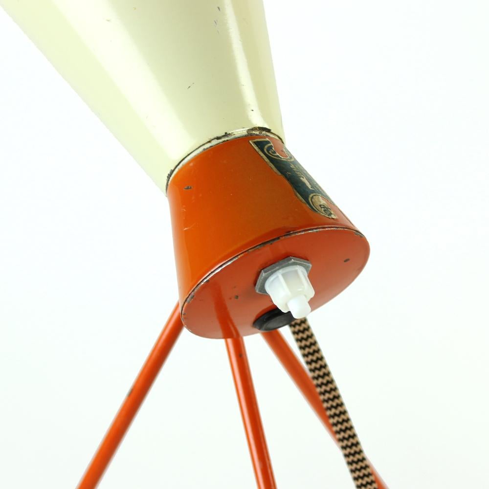 Czech Midcentury Metal Table Lamp in Cream and Orange by Josef Hurka for Napako For Sale
