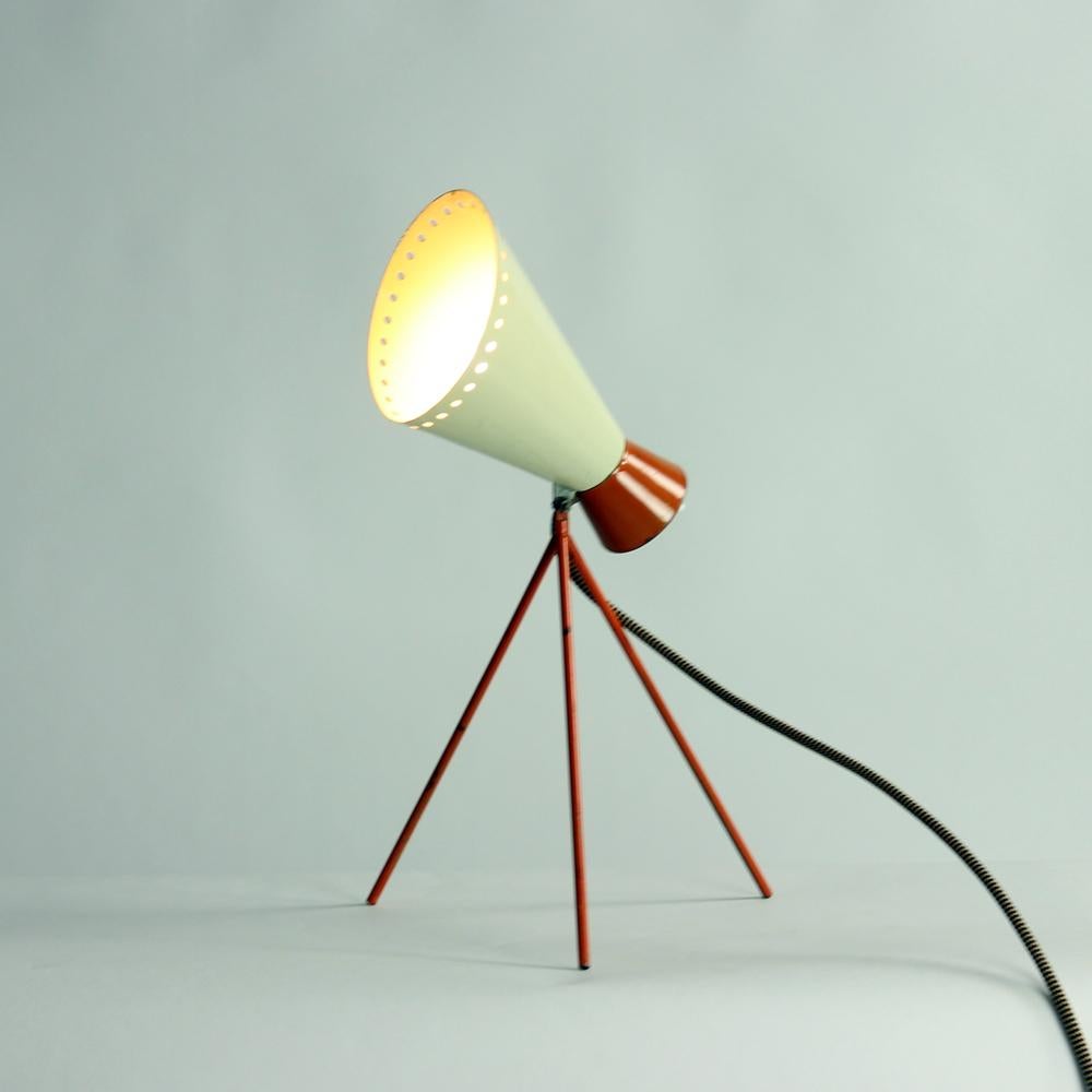 Midcentury Metal Table Lamp in Cream and Orange by Josef Hurka for Napako For Sale 1