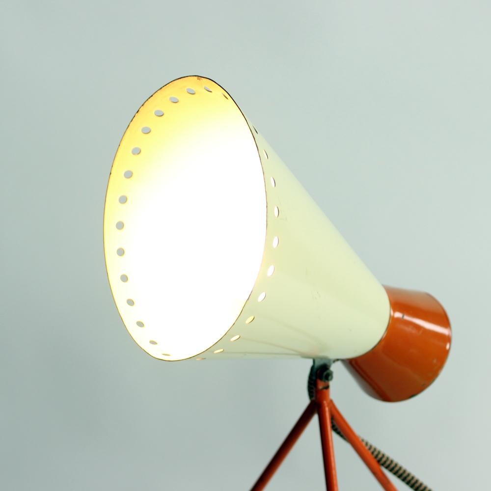 Midcentury Metal Table Lamp in Cream and Orange by Josef Hurka for Napako For Sale 2