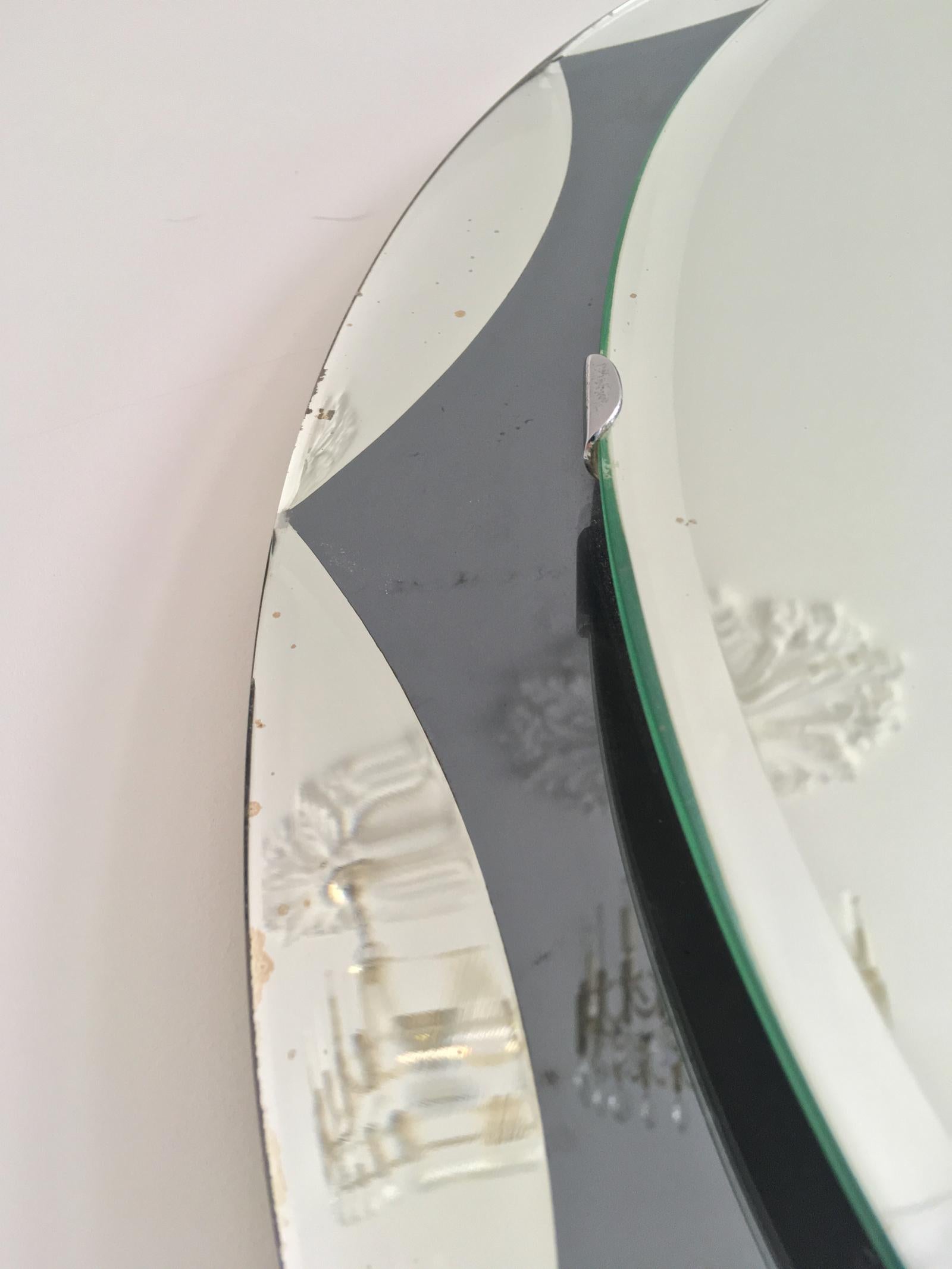 Mid-Century Modern Midcentury Metalvetro Galvorame Mirror with Scalloped Black Glass Detail, Italy