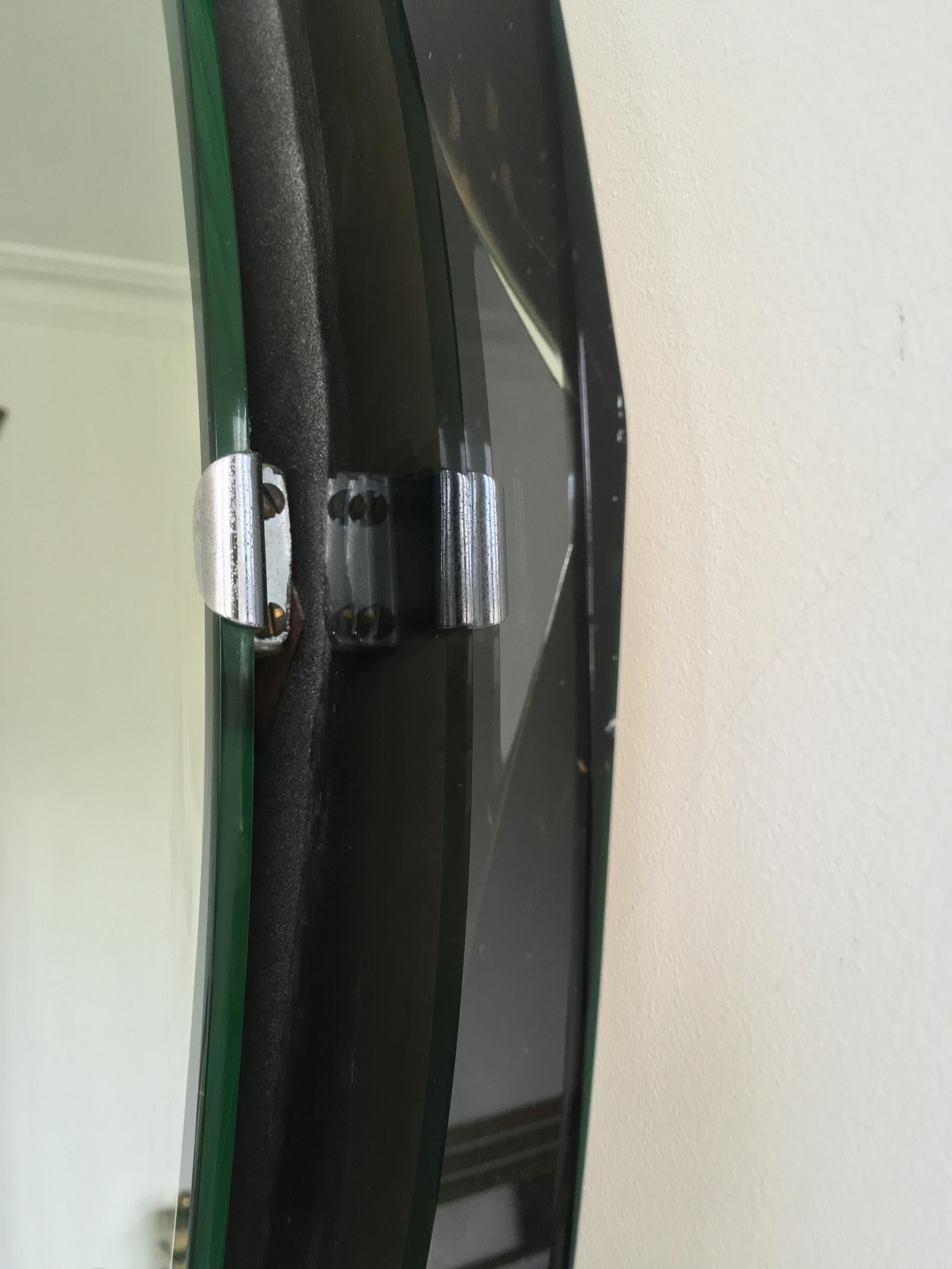 Italian Midcentury Metalvetro Galvorame Mirror with Scalloped Black Glass Detail, Italy
