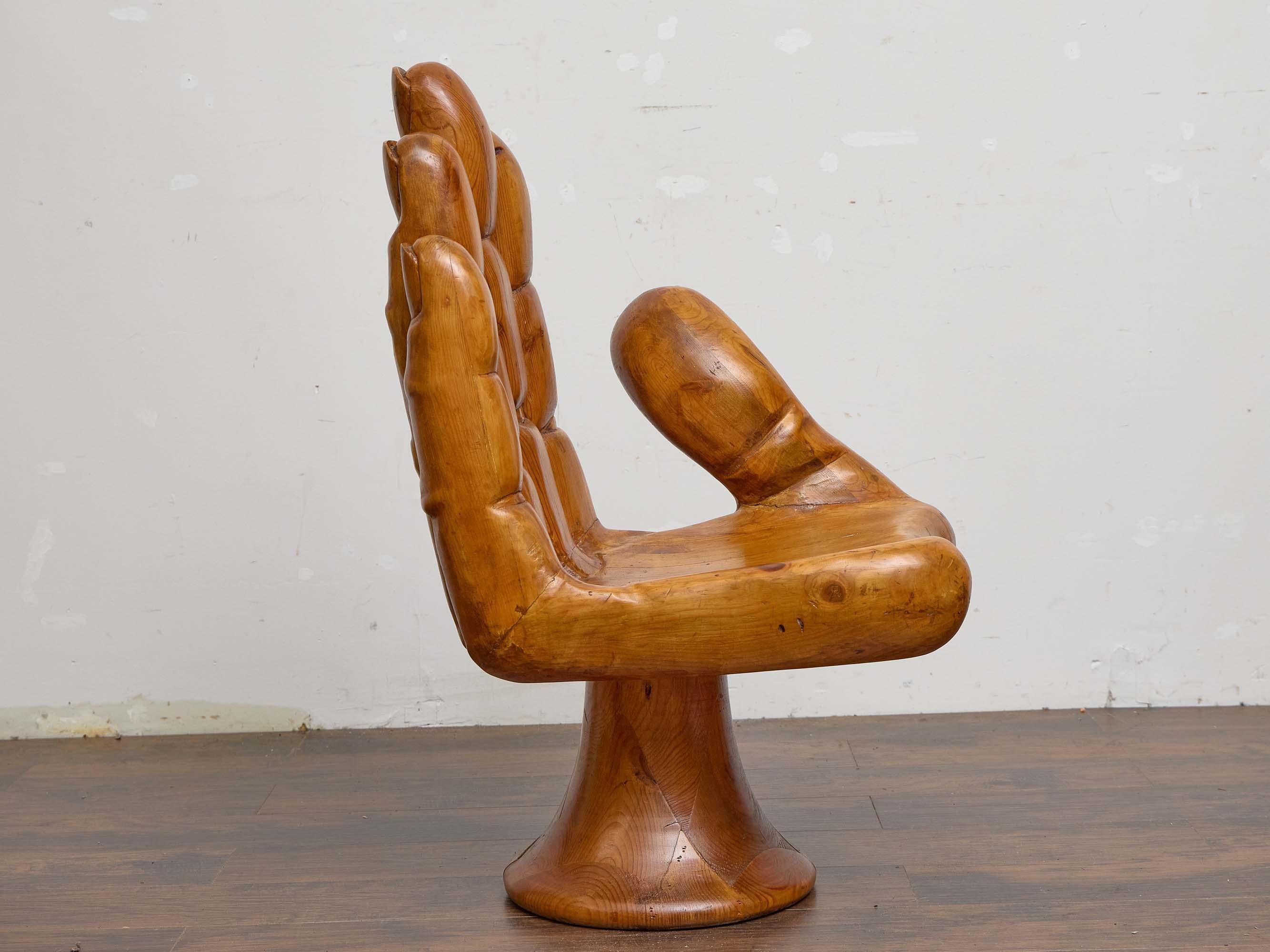 Mid-Century Modern Midcentury Mexican Hand Chair in Carved Pine, Style of Pedro Friedeberg For Sale