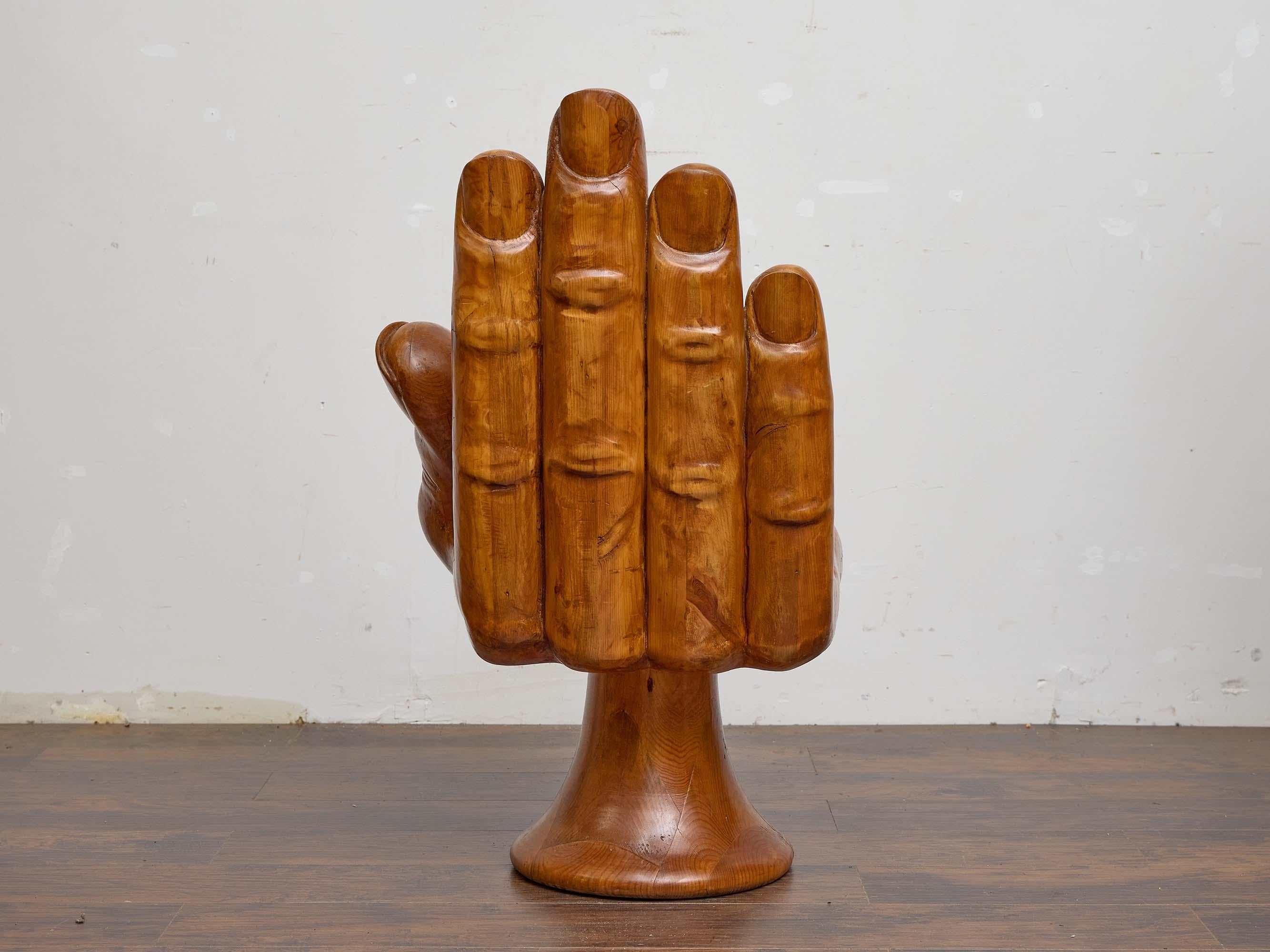 Midcentury Mexican Hand Chair in Carved Pine, Style of Pedro Friedeberg In Good Condition For Sale In Atlanta, GA