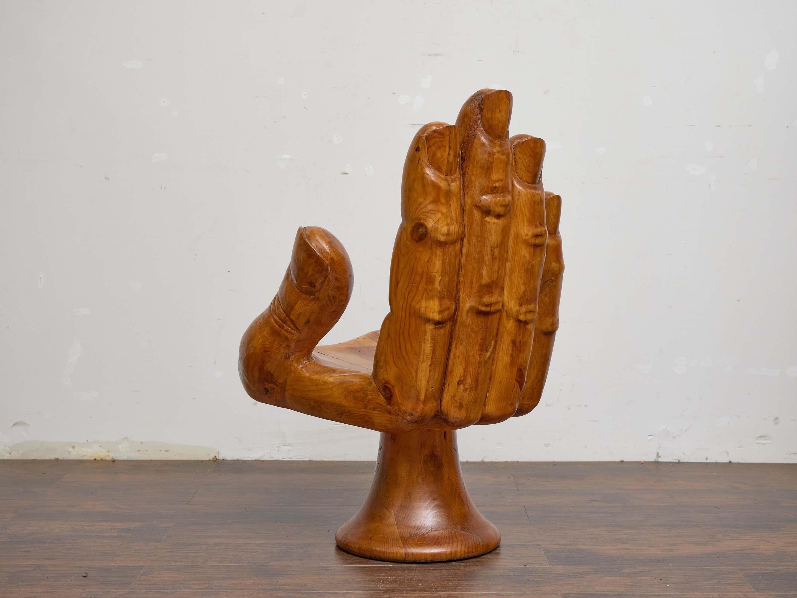 20th Century Midcentury Mexican Hand Chair in Carved Pine, Style of Pedro Friedeberg For Sale