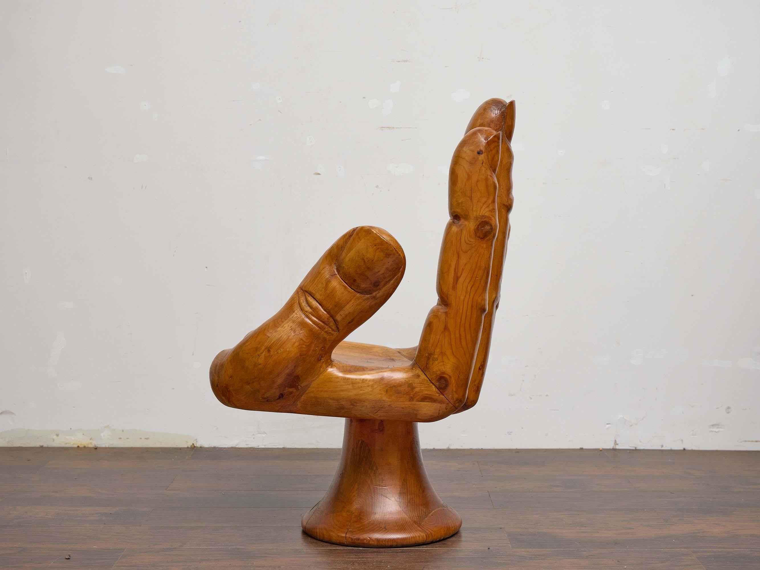 Midcentury Mexican Hand Chair in Carved Pine, Style of Pedro Friedeberg For Sale 1