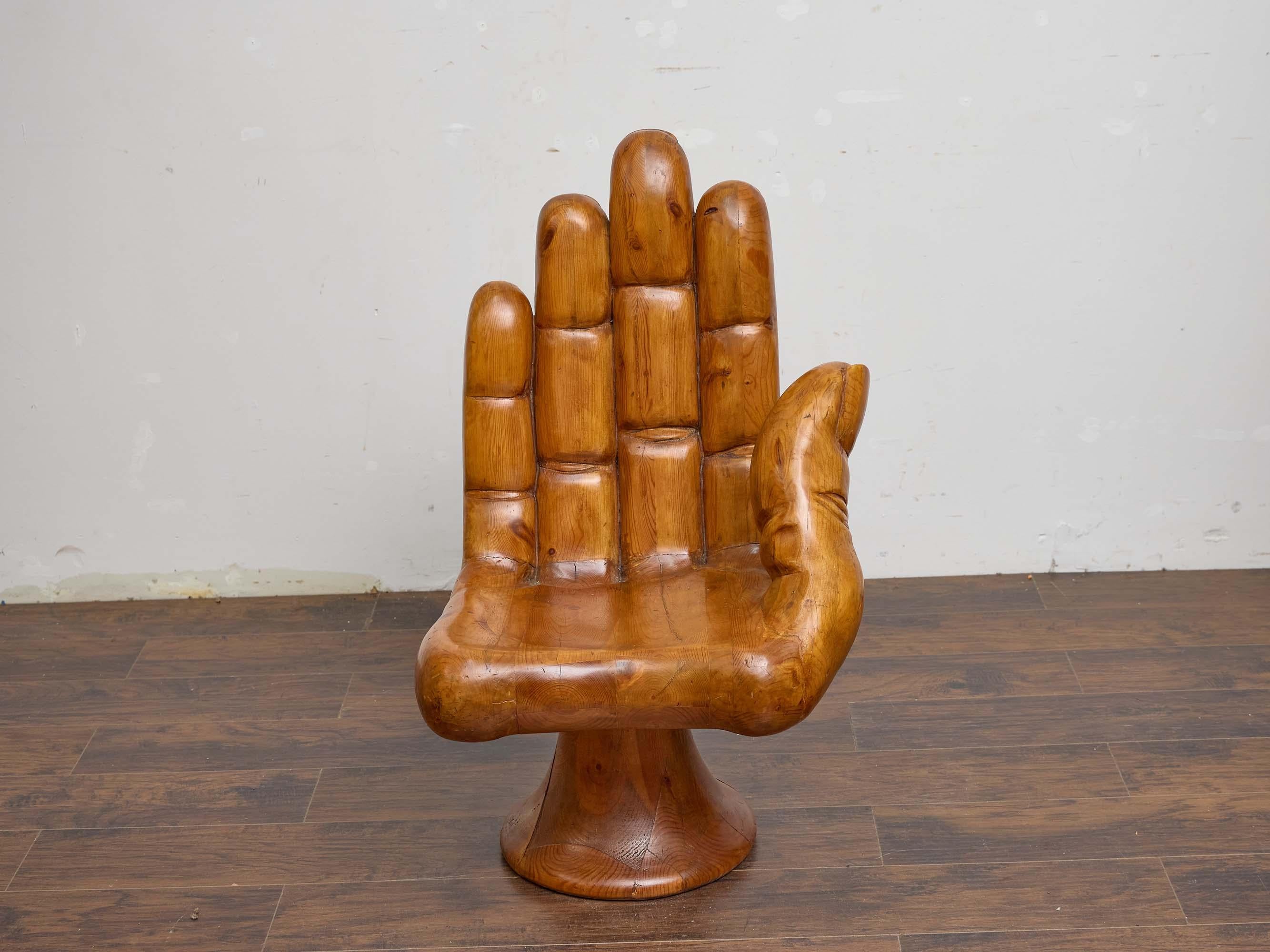 Midcentury Mexican Hand Chair in Carved Pine, Style of Pedro Friedeberg For Sale 2