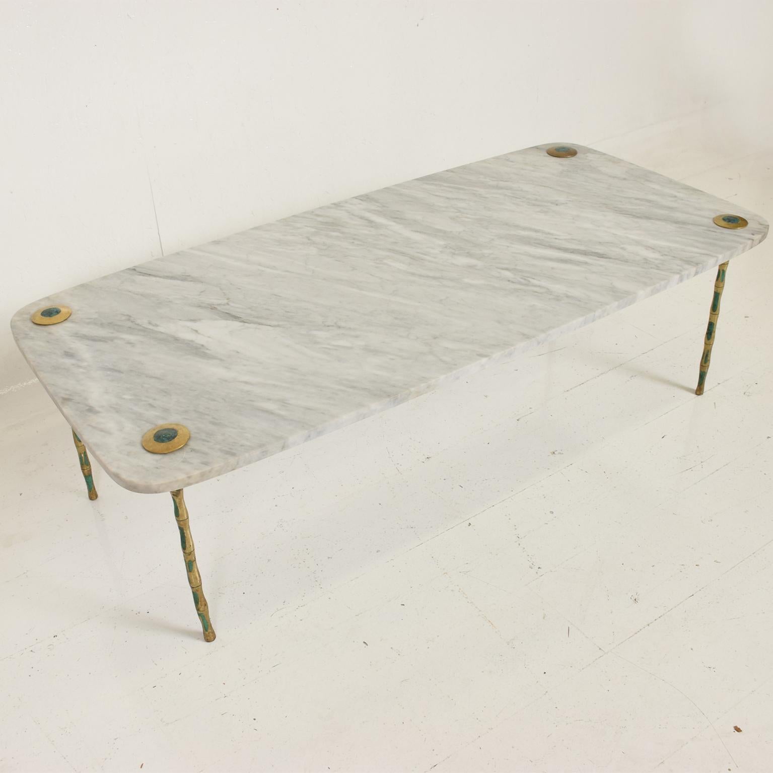 Mid-Century Modern Midcentury Mexican Modernist Coffee Table in Marble Brass & Malachite