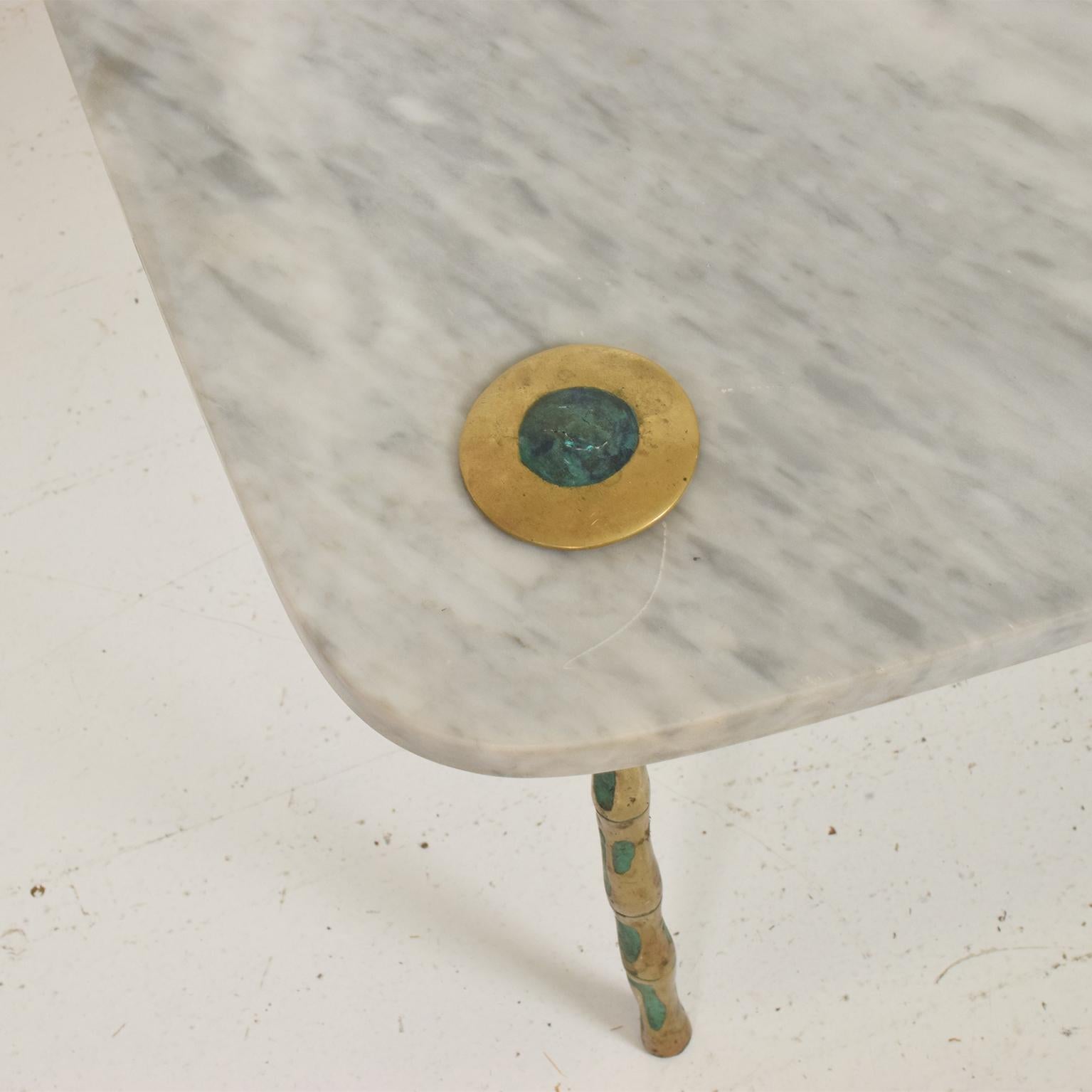 Midcentury Mexican Modernist Coffee Table in Marble Brass & Malachite In Good Condition In Chula Vista, CA
