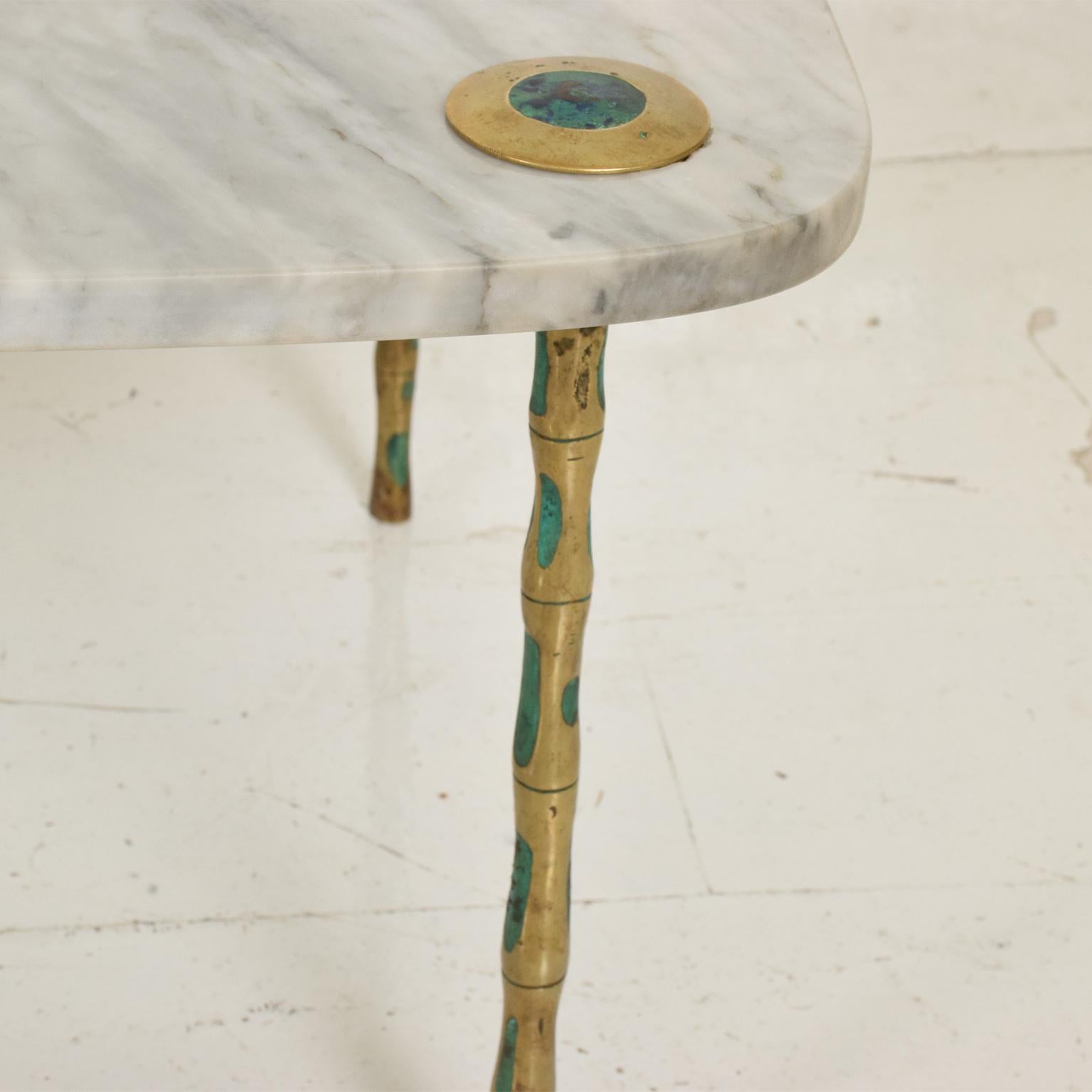 Carrara Marble Midcentury Mexican Modernist Coffee Table in Marble Brass & Malachite