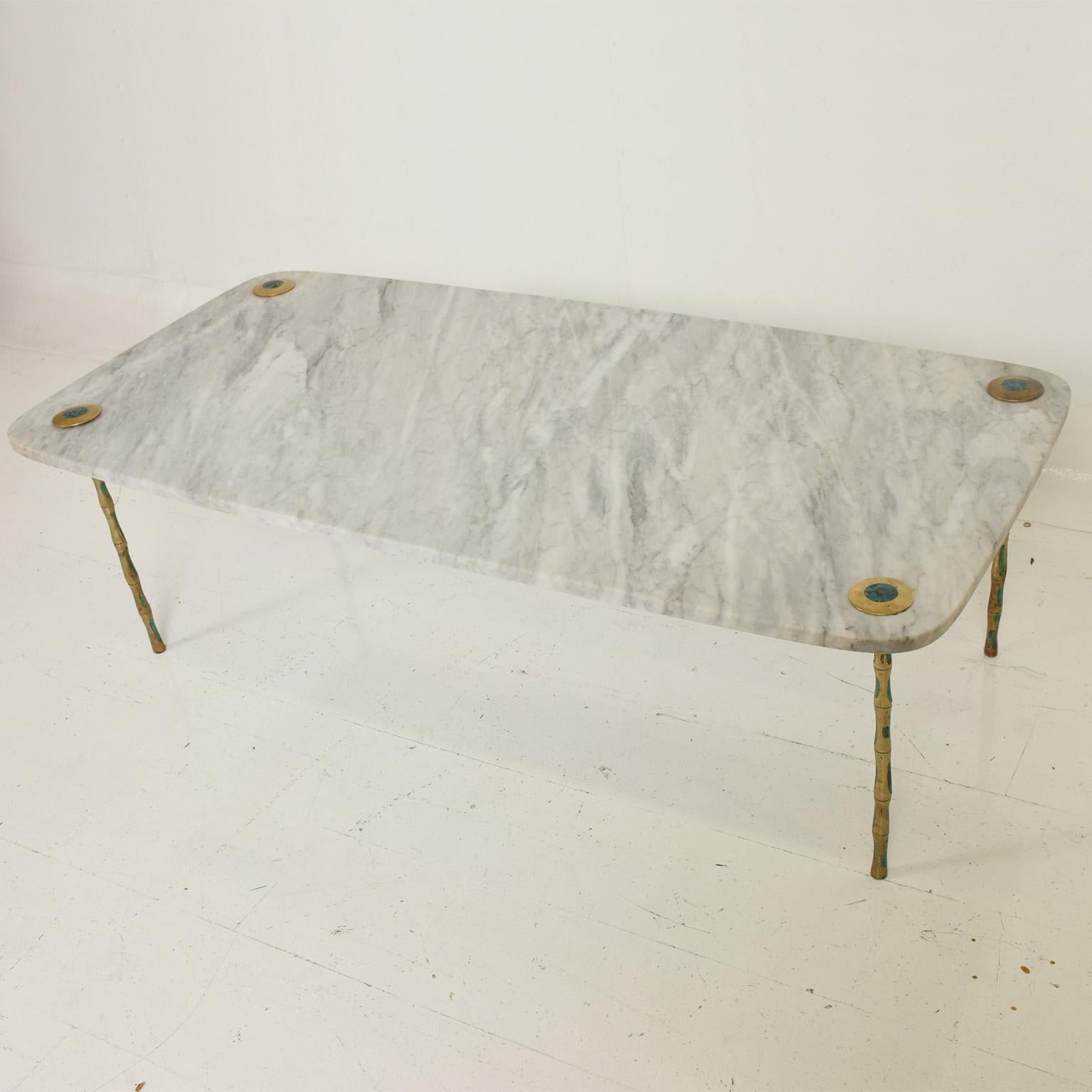 Midcentury Mexican Modernist Coffee Table in Marble Brass & Malachite 1