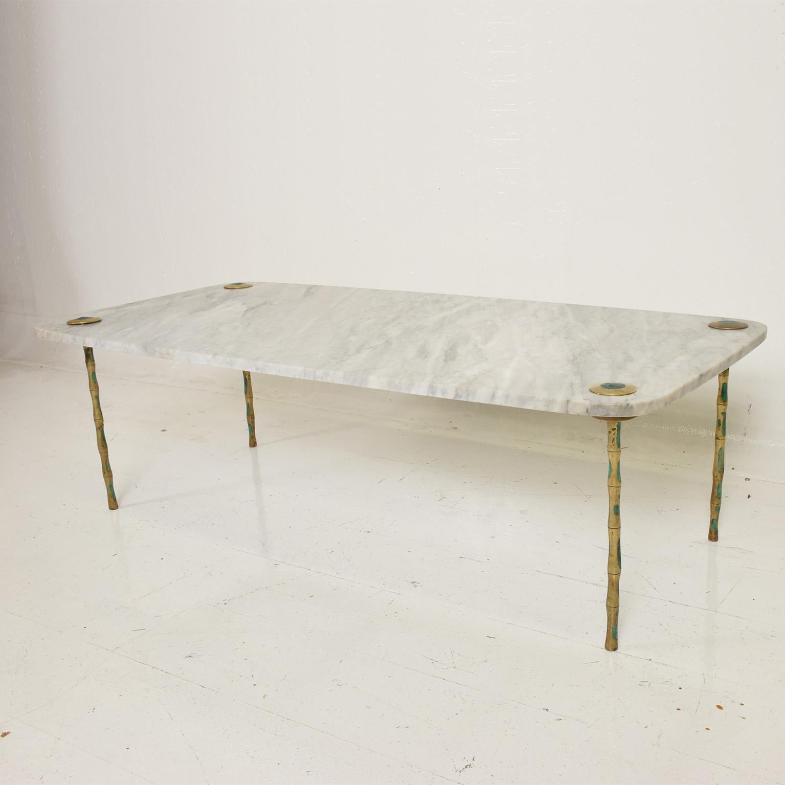 Midcentury Mexican Modernist Coffee Table in Marble Brass & Malachite 2