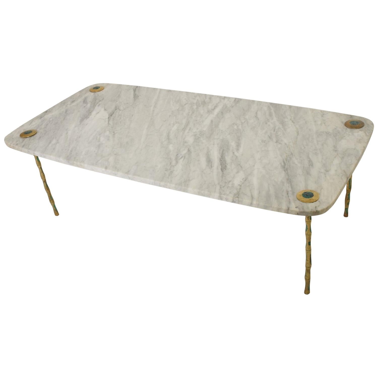 Midcentury Mexican Modernist Coffee Table in Marble Brass & Malachite