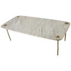 Midcentury Mexican Modernist Coffee Table in Marble Brass & Malachite