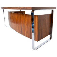 Vintage Midcentury Mexican Modernist Executive Desk by Dixie, Chrome & Exotic Walnut