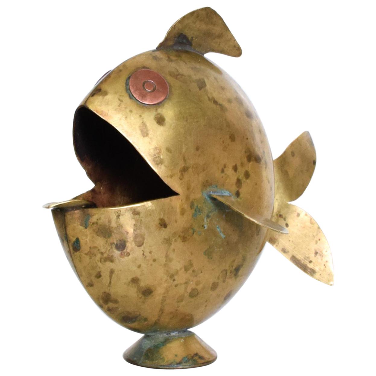 Midcentury Mexican Modernist Fish Brass Ashtray, Castillo Era