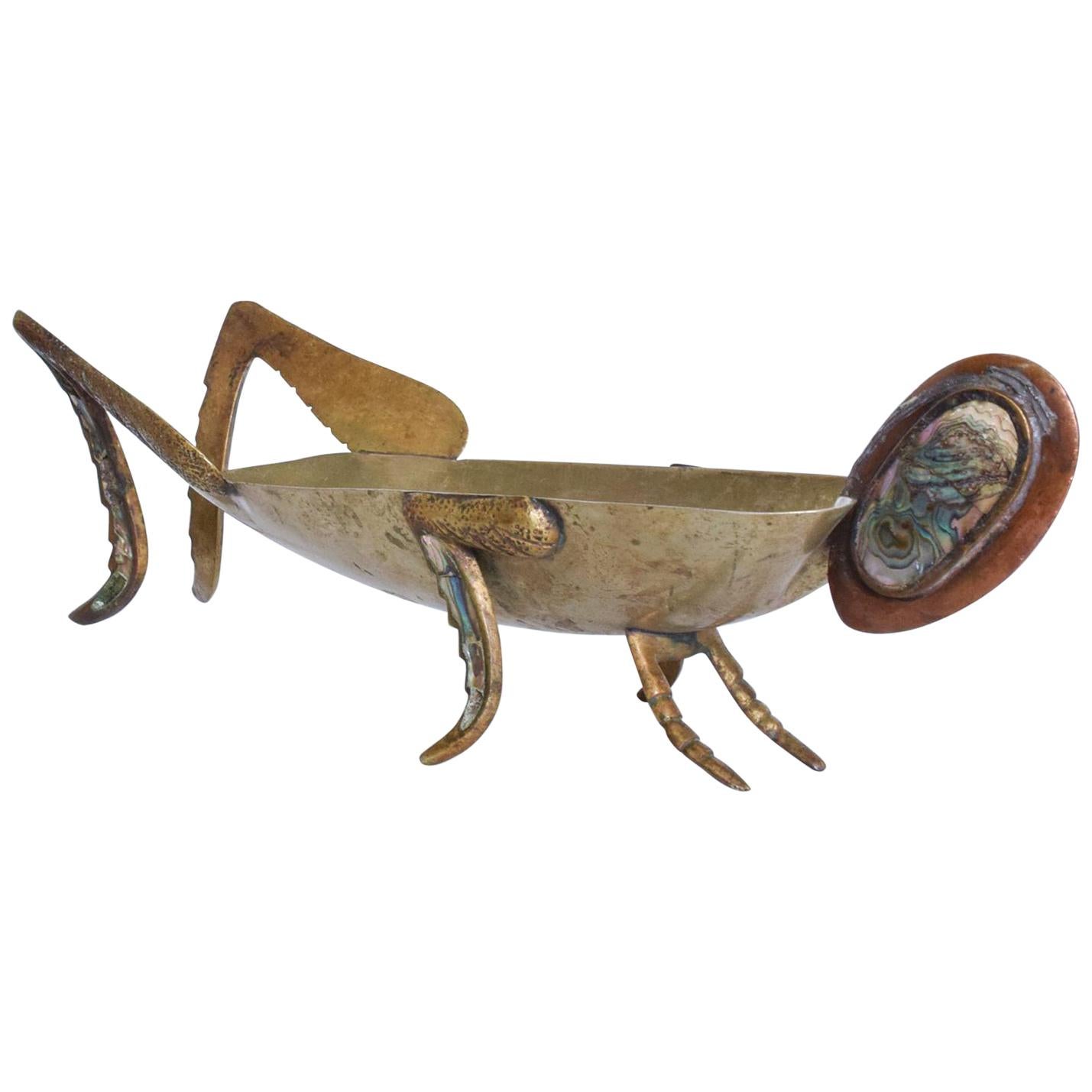 Midcentury Mexican Modernist Grasshopper Decorative Bowl Abalone