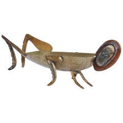 Midcentury Mexican Modernist Grasshopper Decorative Bowl Abalone