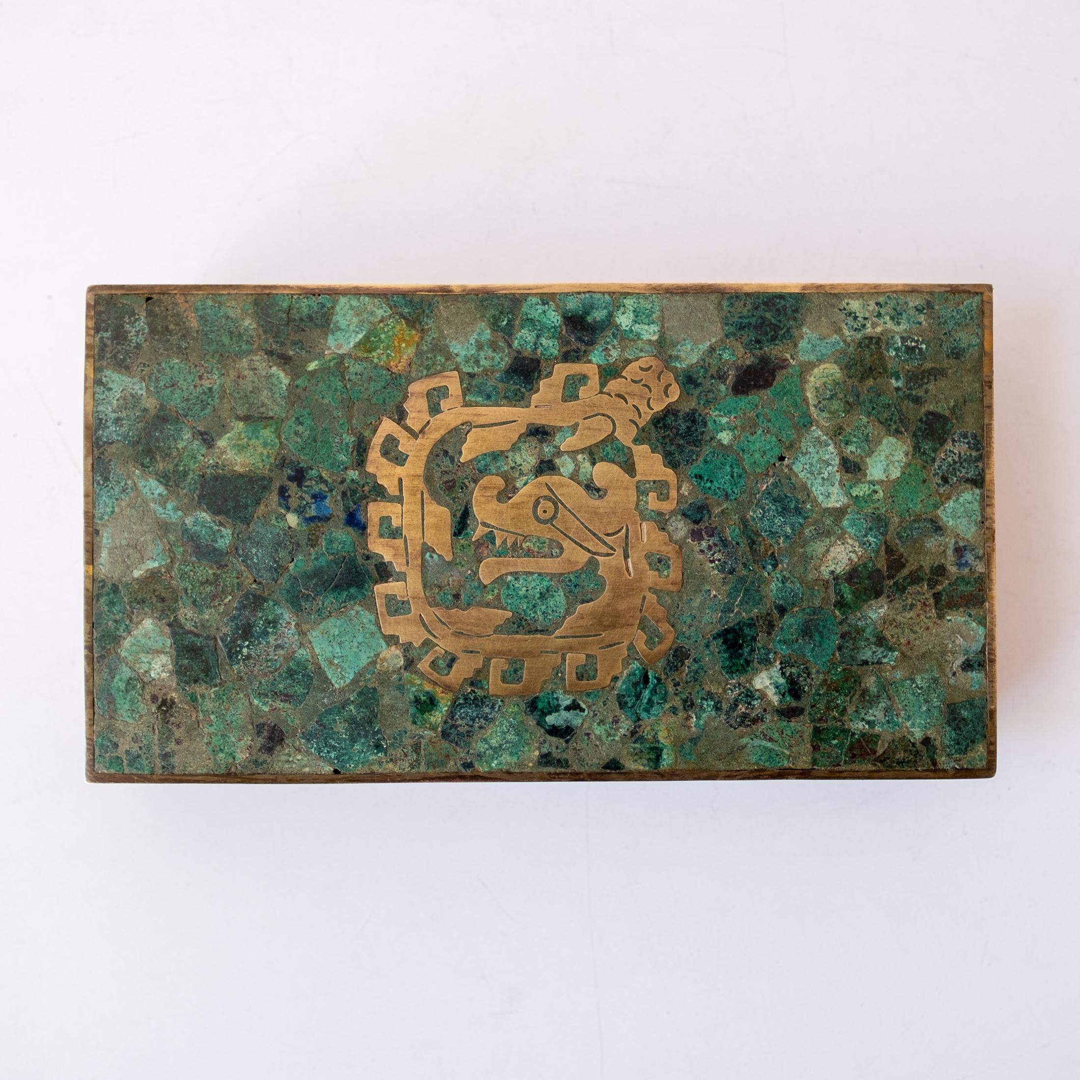 Midcentury Mexican Modernist Malachite and Brass Dragon Box 1950s 5