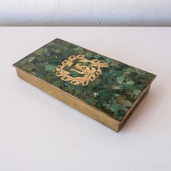 Modernistische mexikanische Malachit- und Messingschachtel aus der Mitte des Jahrhunderts 1950er Jahre