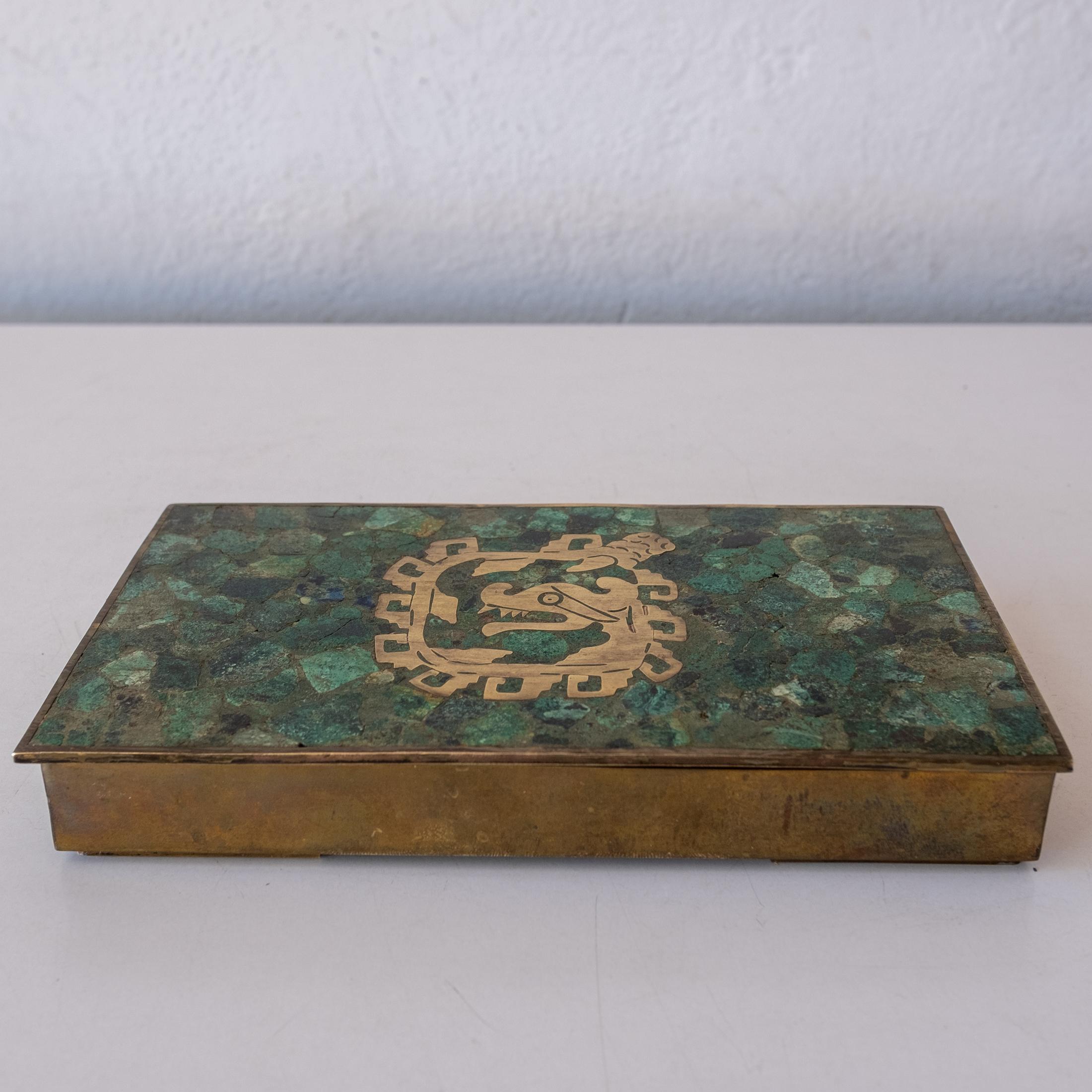 Midcentury Mexican Modernist Malachite and Brass Dragon Box 1950s In Good Condition In San Diego, CA