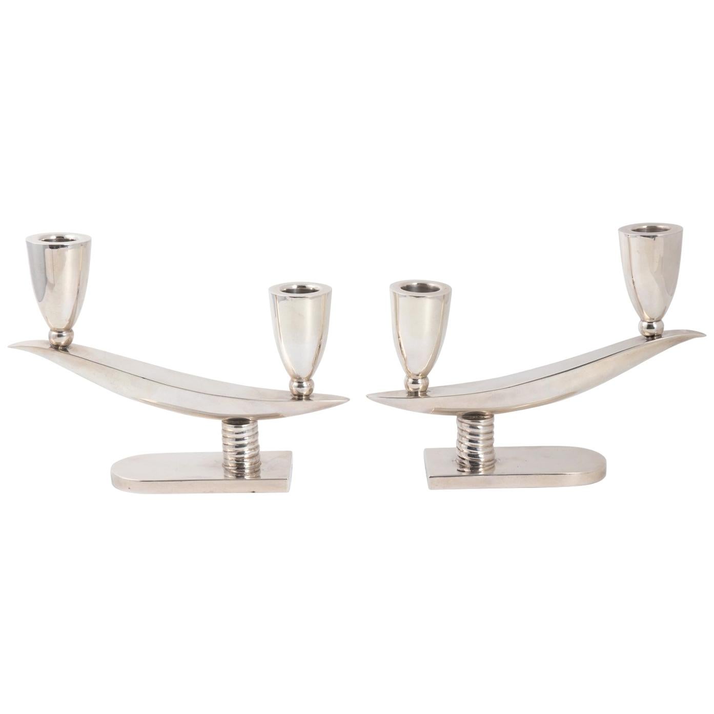Midcentury Mexican Sterling Silver Candlesticks For Sale