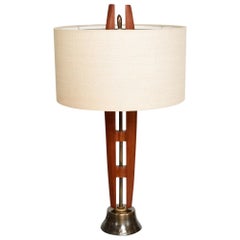 Sculptural Mahogany Table Lamp Patinated Brass 1950s Mexico Modernism