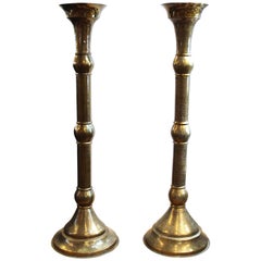 Midcentury Middle Eastern Brass Torchère Floor Lamps