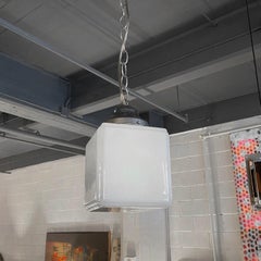 Midcentury Milk Glass Cube Pendant Light