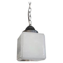 Midcentury Milk Glass Cube Pendant Light