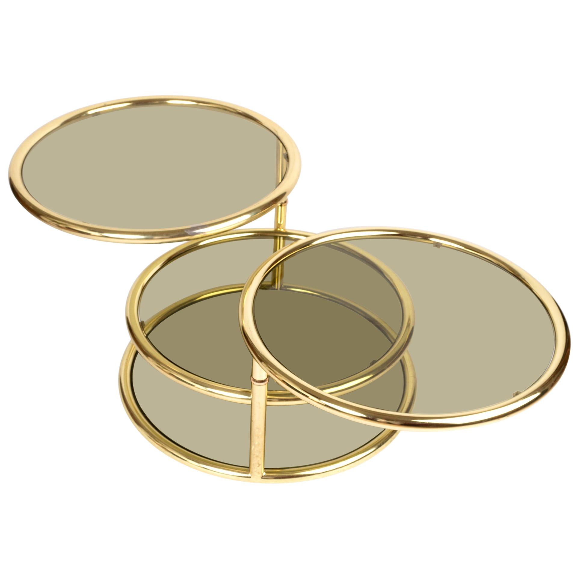 Midcentury Circular Brass Swivel Tiered Coffee Cocktail Table, attributed to DIA For Sale