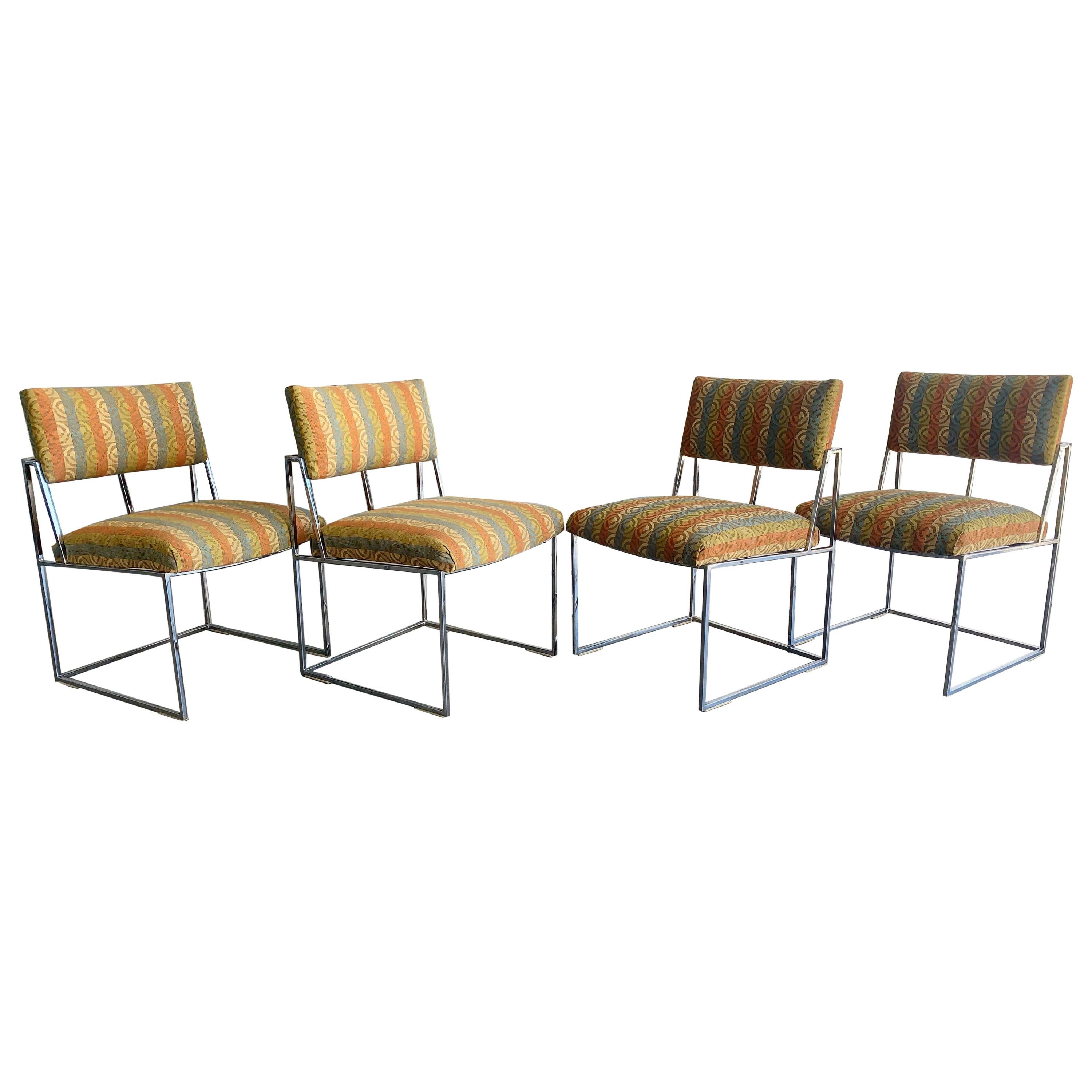 Midcentury Milo Baughman for Thayer Coggin Dining Chairs in Chrome Set of Four
