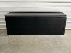 Midcentury Milo Baughman Style Modernist Black and Chrome Credenza