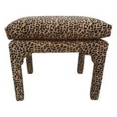 Midcentury Milo Baughman Style Parsons Leopard Print Ottoman