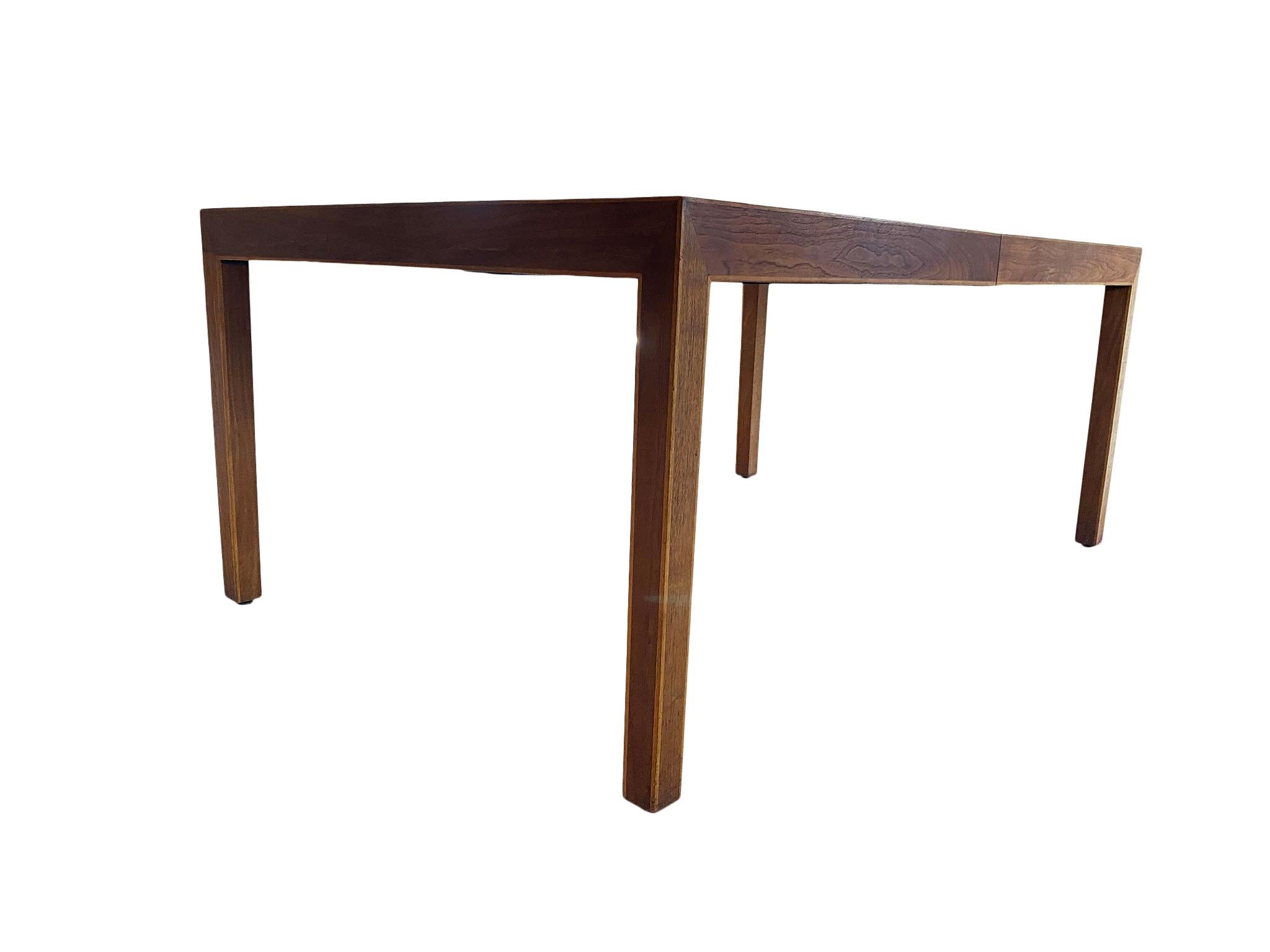 American Midcentury Milo Baughman Walnut Expandable Parsons Dining Table with '2' Leaves