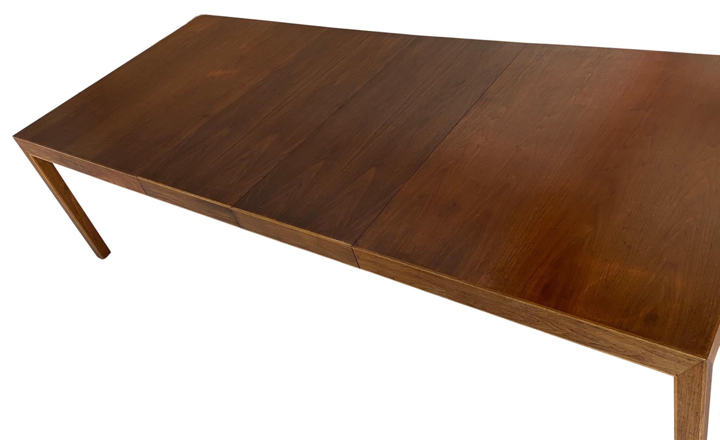Maple Midcentury Milo Baughman Walnut Expandable Parsons Dining Table with '2' Leaves