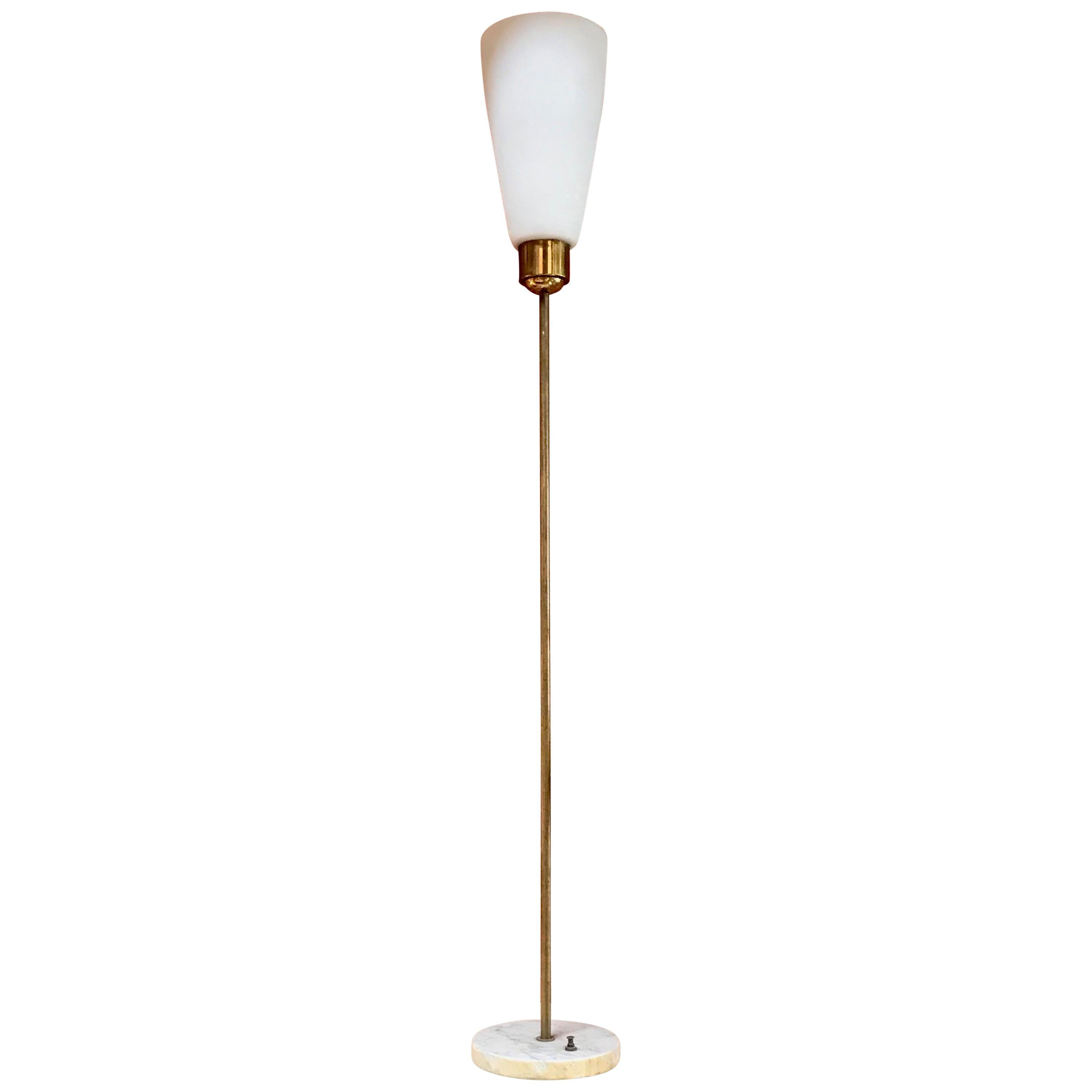 Midcentury Minimal Brass Floor Lamp with Marble Base, Italy, 1950s