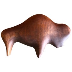 Midcentury Minimalist Buffalo Carving / Sculpture in Walnut by Alan Middleton