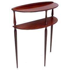Midcentury Minimalist Demilune Mahogany Console with Two Shelves, Italy, 1950s Midcentury Minimalist Demilune Mahogany Console with Two Shelves, Italy, 1950s