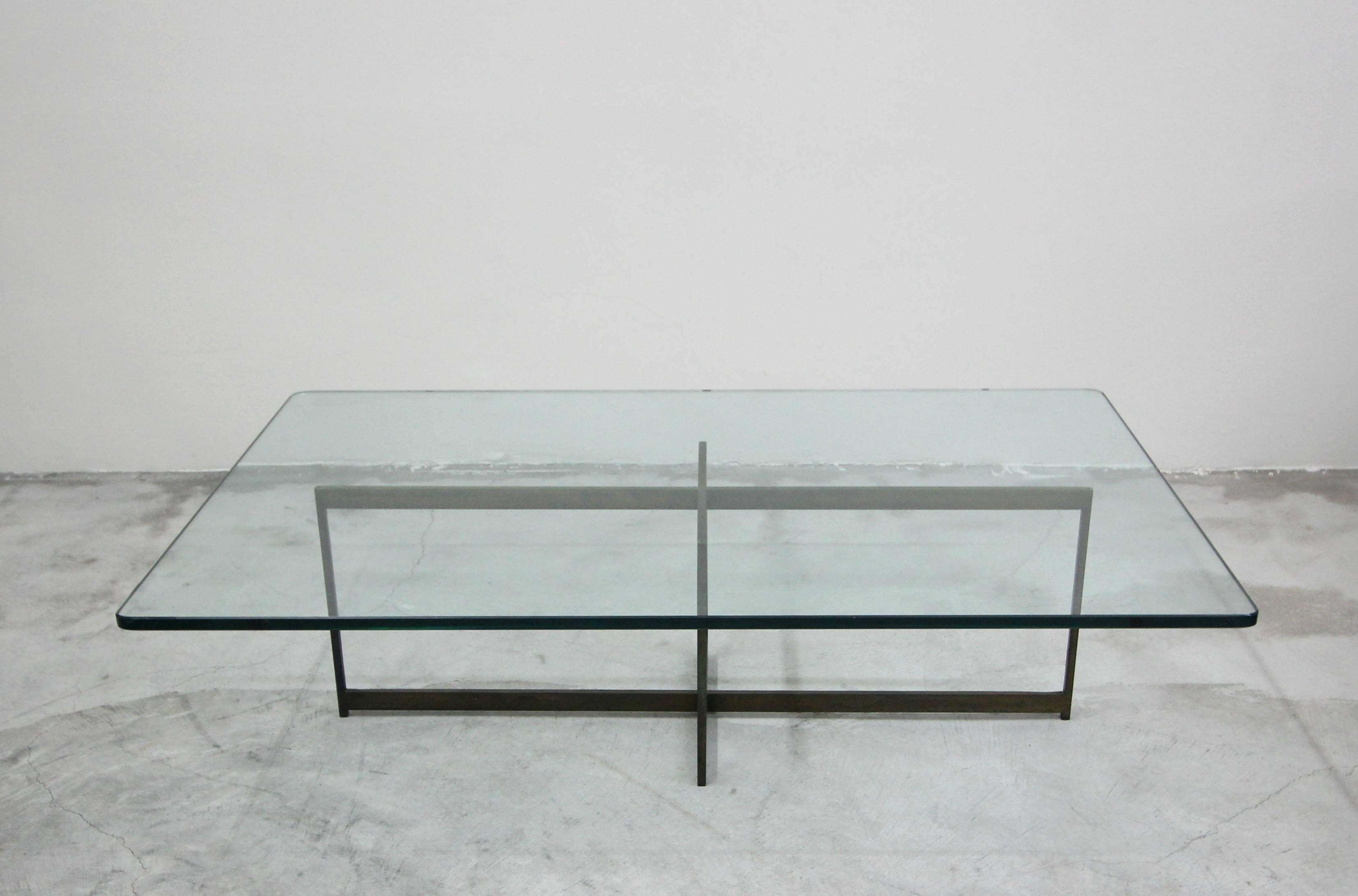 Midcentury Minimalist Italian Bronze Base Coffee Table In Excellent Condition In Las Vegas, NV