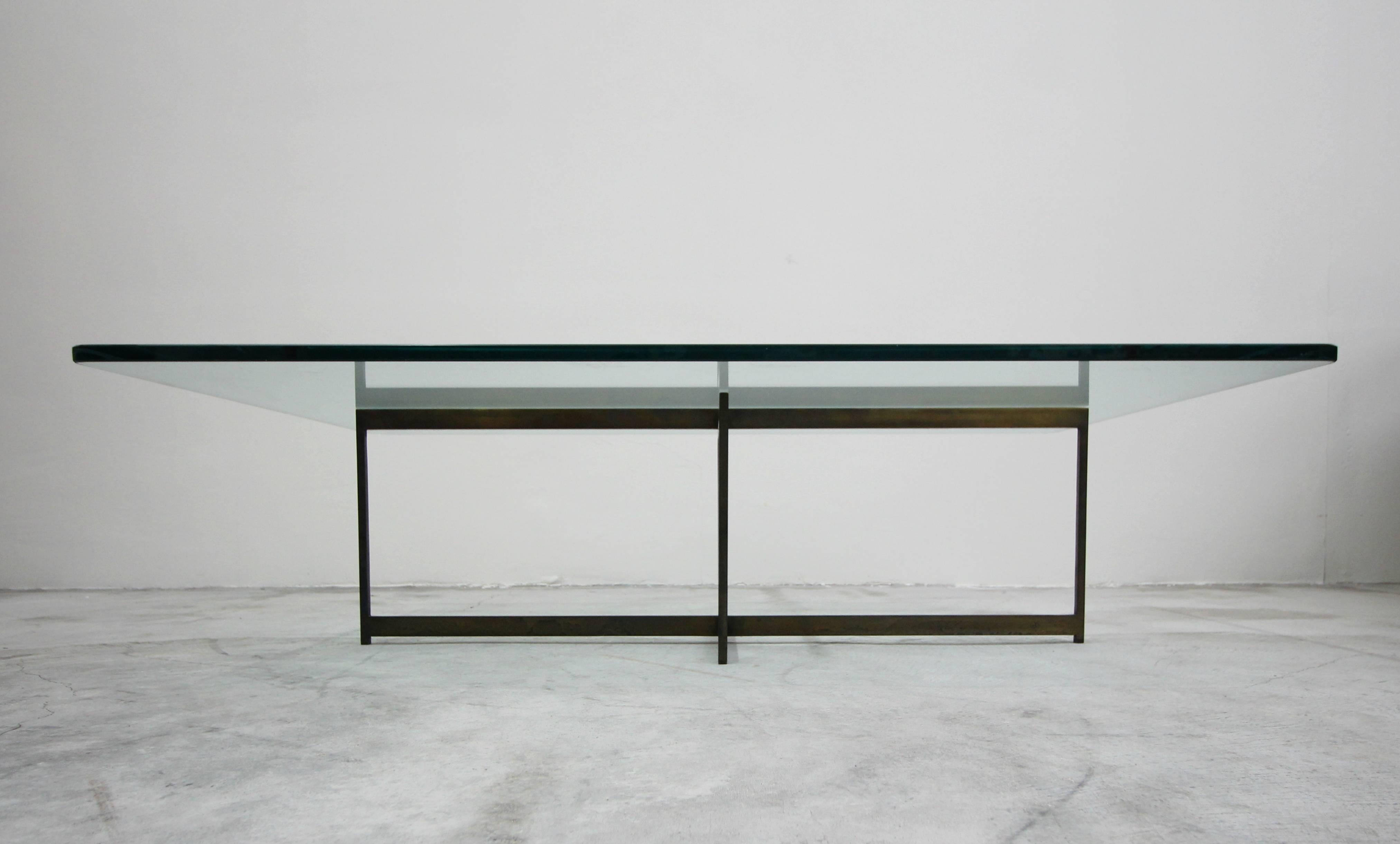 20th Century Midcentury Minimalist Italian Bronze Base Coffee Table