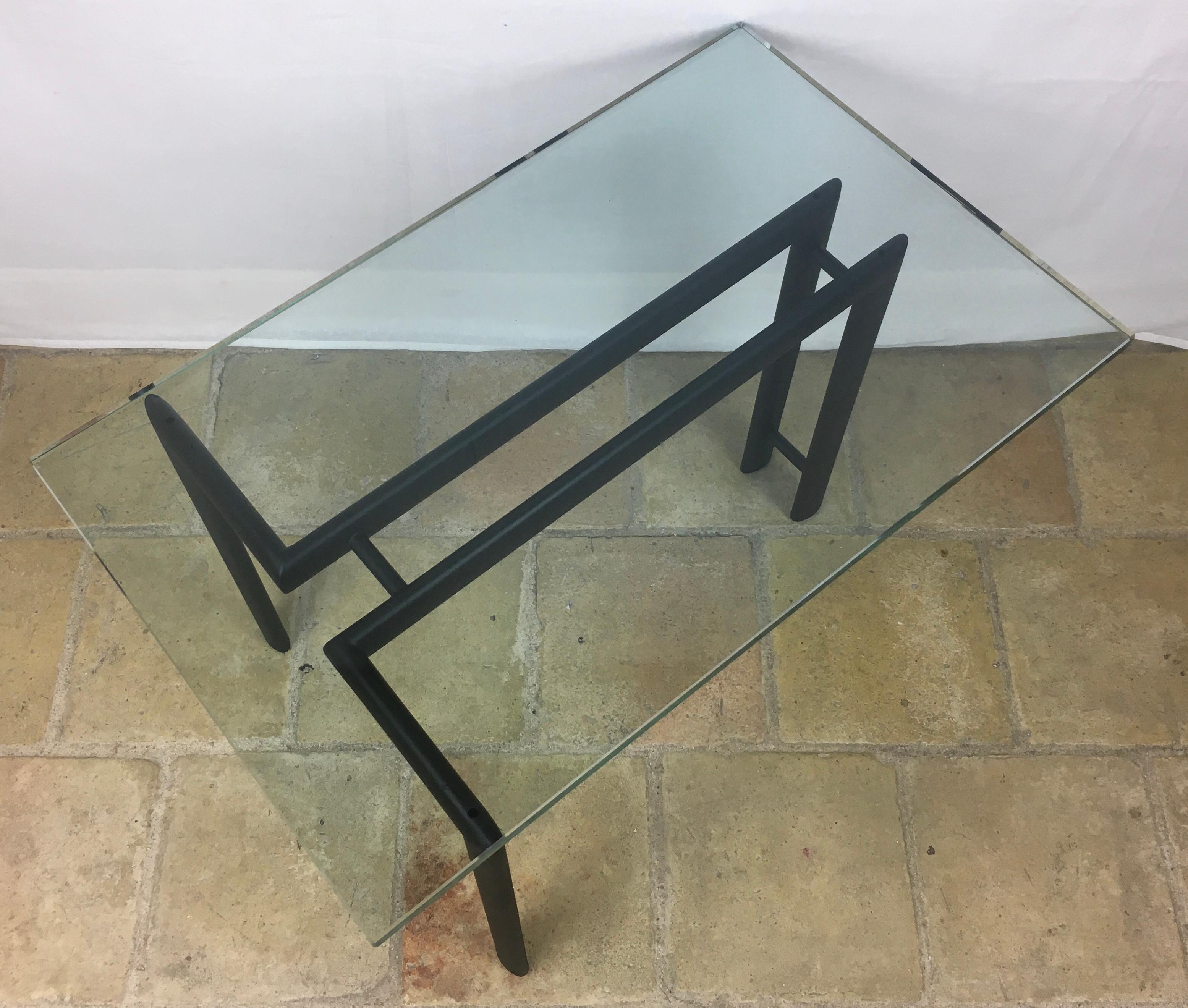 French Midcentury Minimalist Metal and Glass End or Side Table