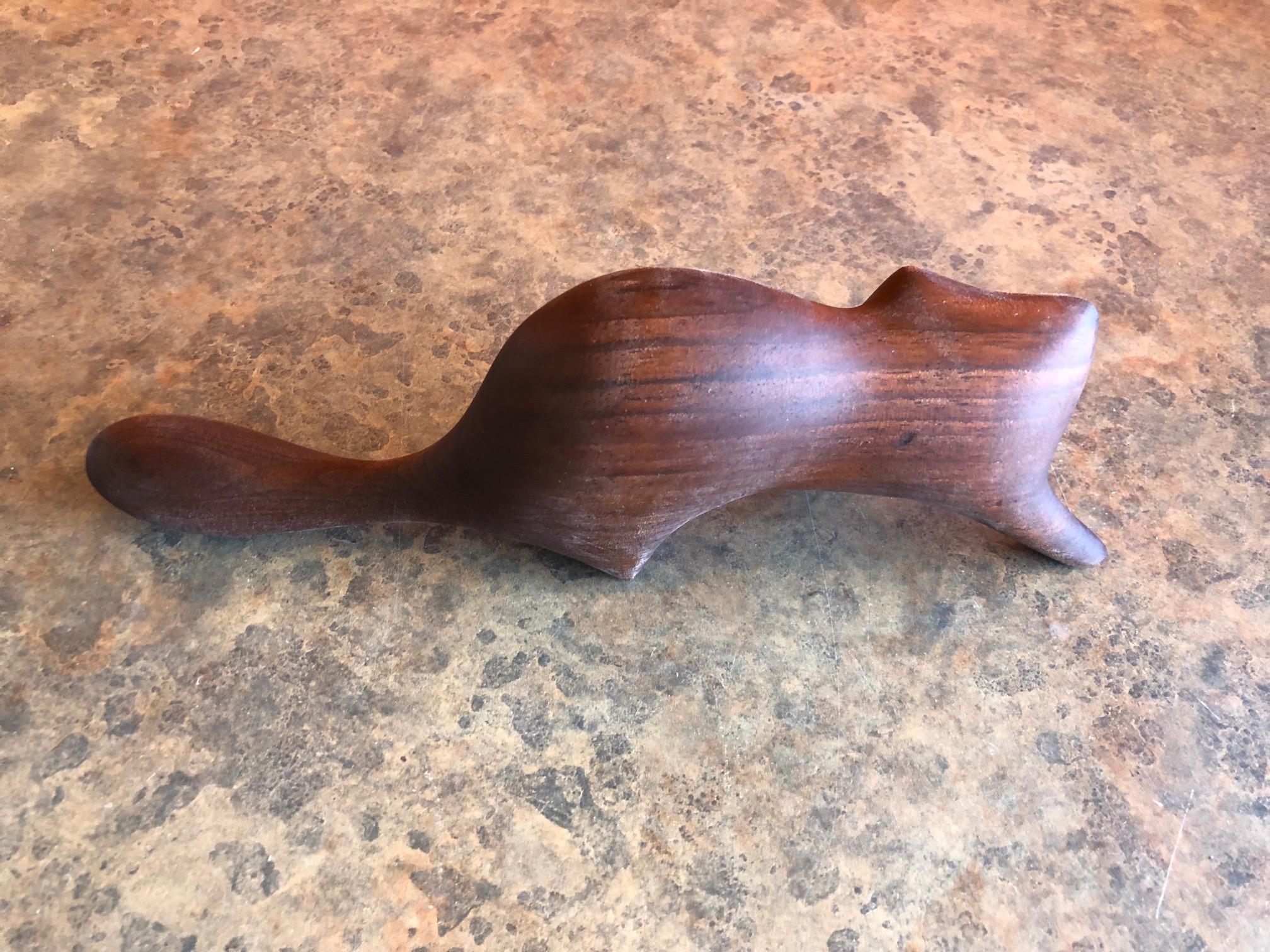 Canadian Midcentury Minimalist Racoon Carving / Sculpture in Walnut by Alan Middleton