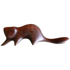 Midcentury Minimalist Racoon Carving / Sculpture in Walnut by Alan Middleton