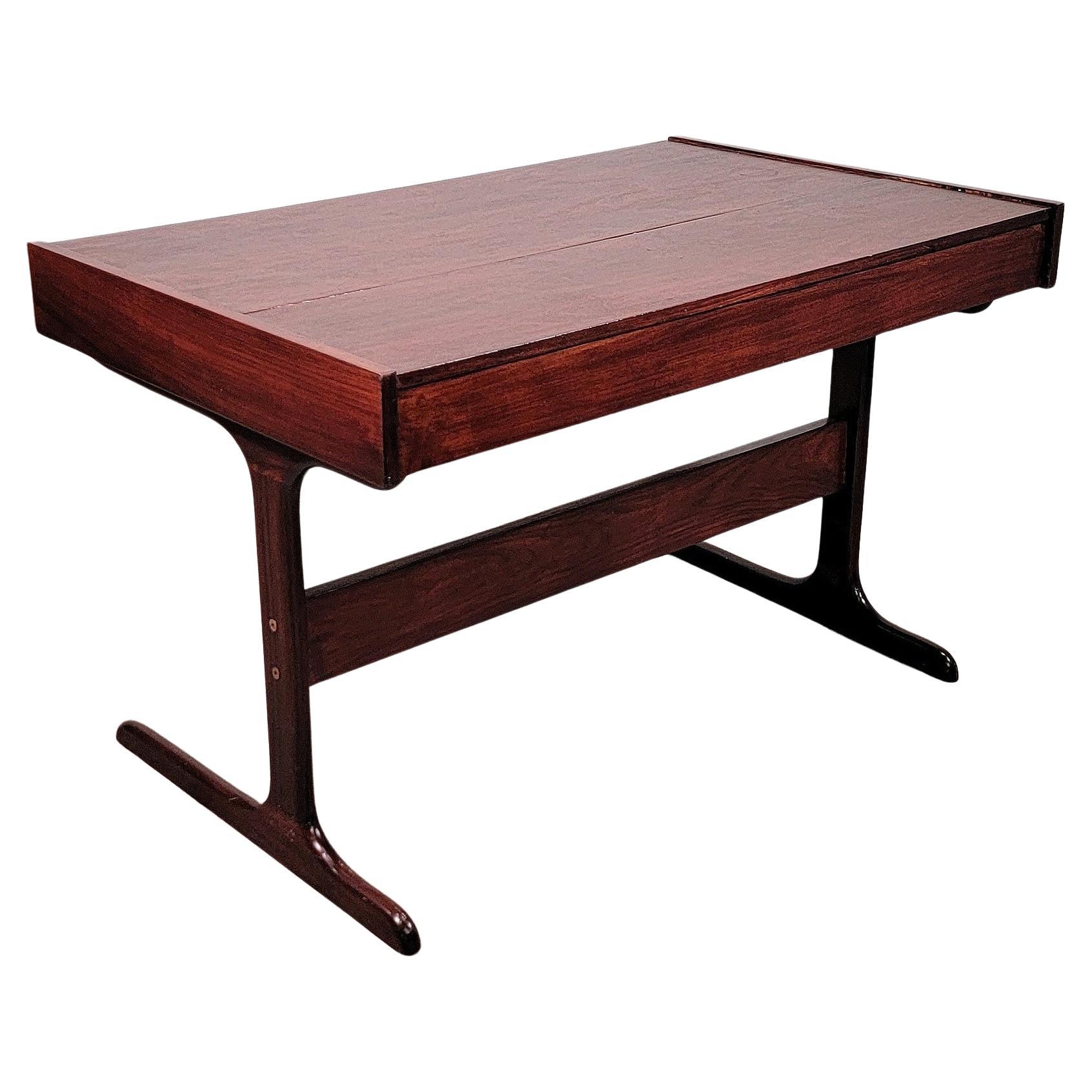 Mid-Century Modern Midcentury Minimalist Rosewood 2-Drawer Desk w/ Pop Up Organizer Made in Denmark For Sale