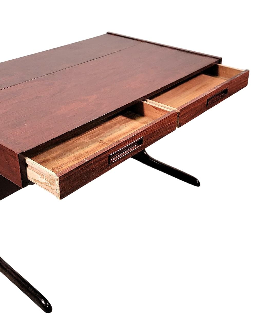 20th Century Midcentury Minimalist Rosewood 2-Drawer Desk w/ Pop Up Organizer Made in Denmark For Sale