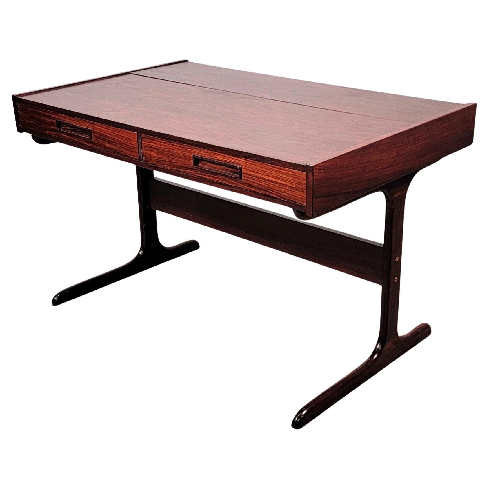 Midcentury Minimalist Rosewood 2-Drawer Desk w/ Pop Up Organizer Made in Denmark For Sale 1