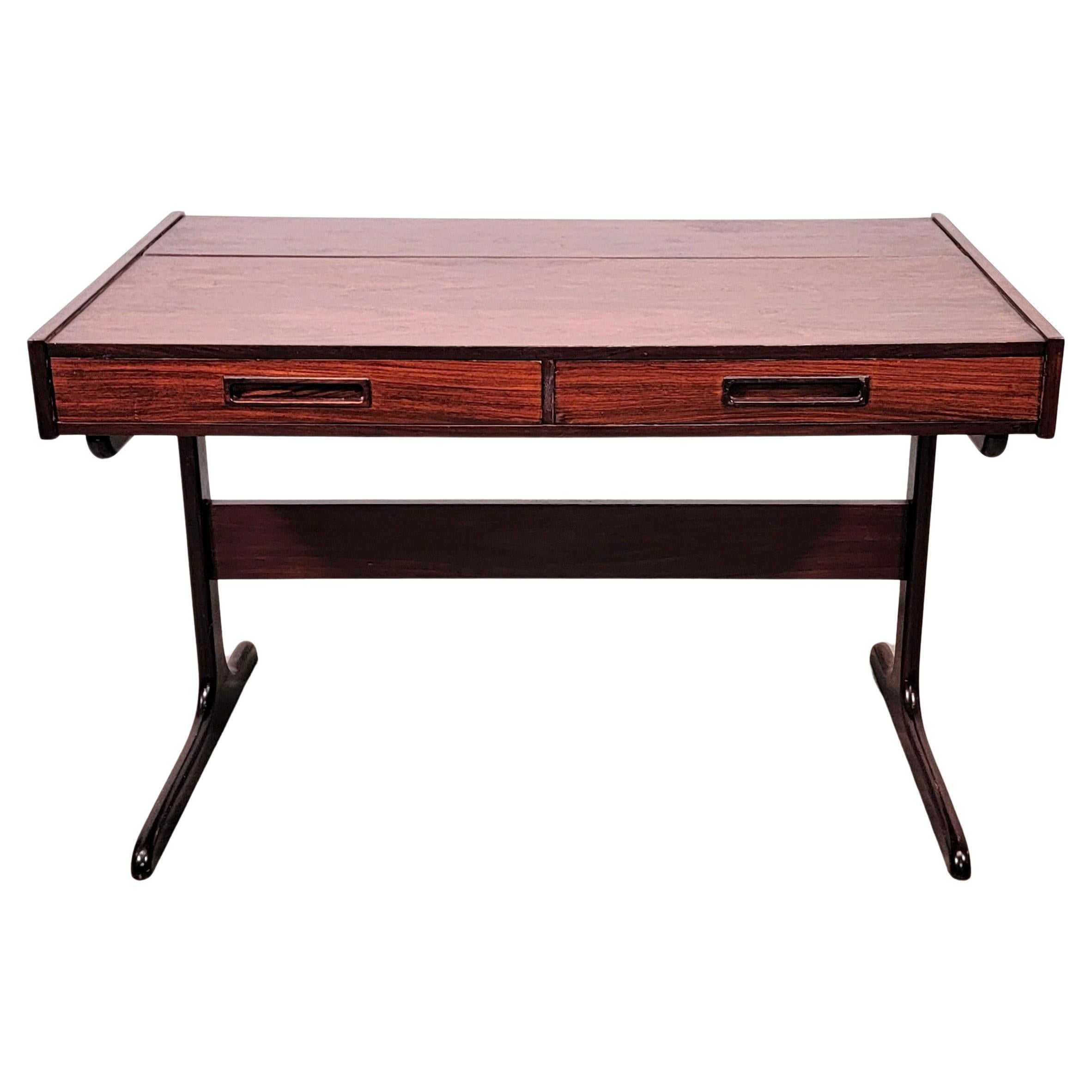Midcentury Minimalist Rosewood 2-Drawer Desk w/ Pop Up Organizer Made in Denmark For Sale 2