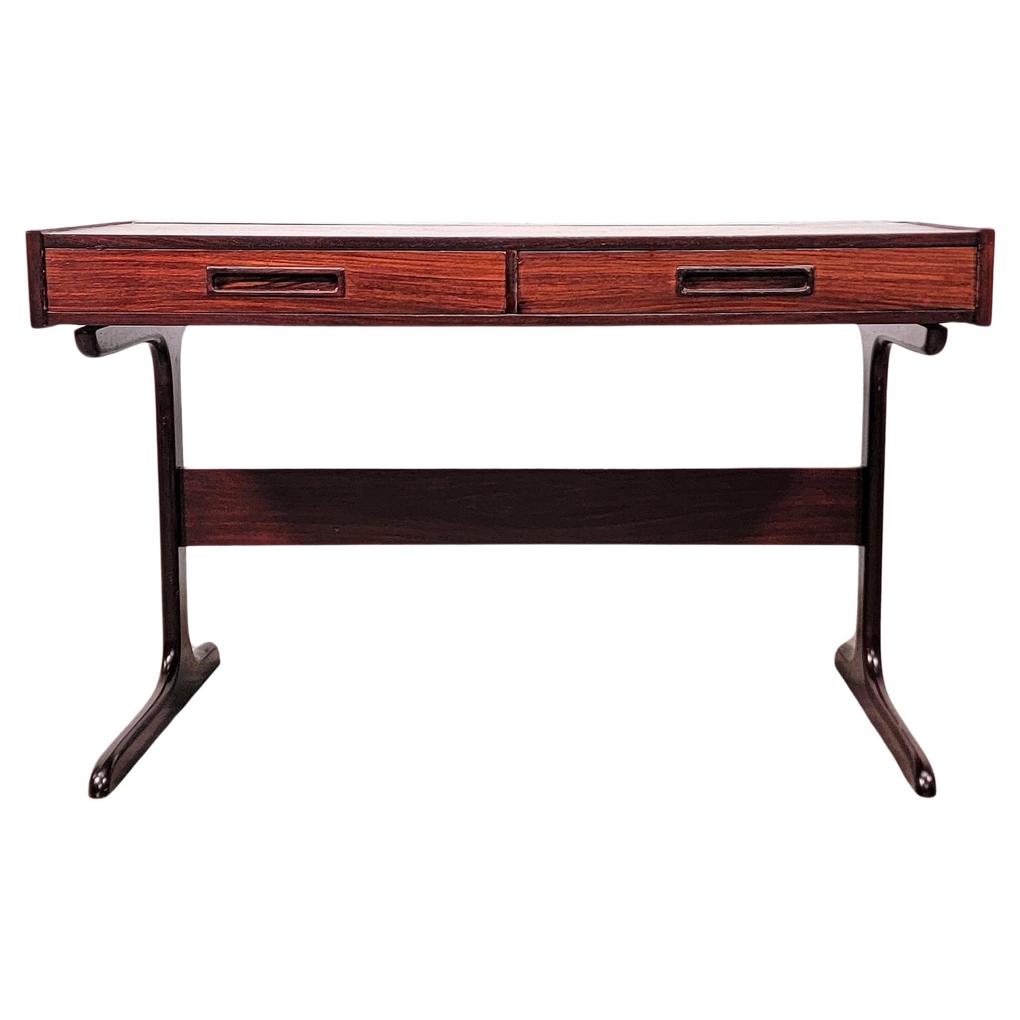 Midcentury Minimalist Rosewood 2-Drawer Desk w/ Pop Up Organizer Made in Denmark For Sale