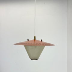 Midcentury minimalist Stilnovo Style Brass and Metal Hanging Light, Italy 1950