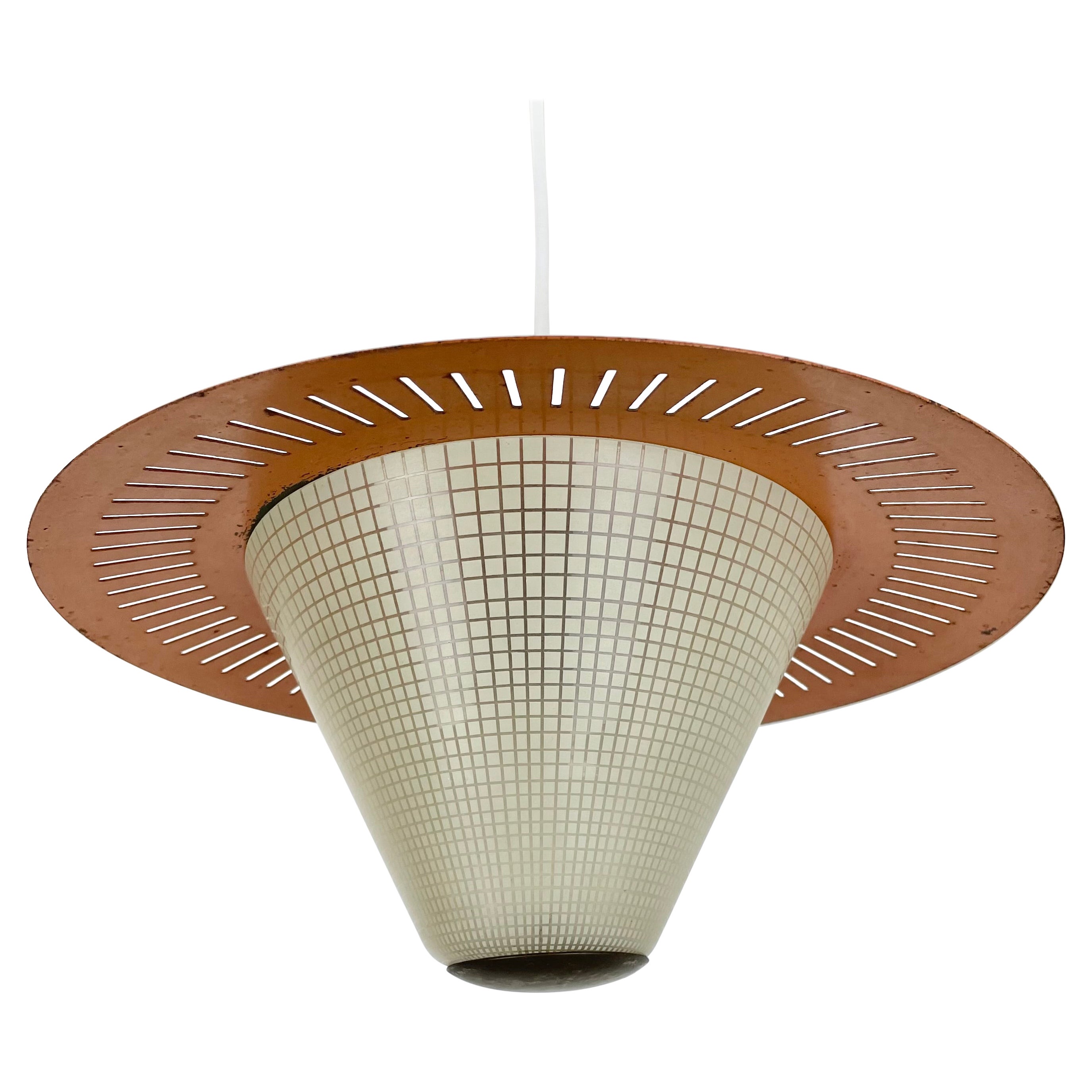 Lámpara colgante de latón y metal estilo Stilnovo minimalista de mediados de siglo, Italia 1950 en venta